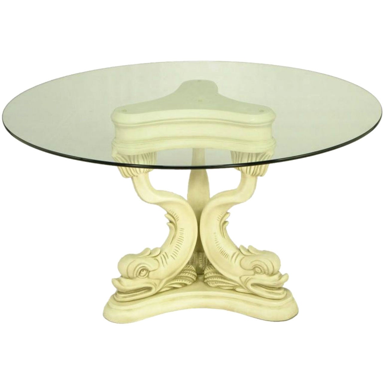 Regency Style Dolphin Dining Table In Glazed Ivory Lacquer For Sale