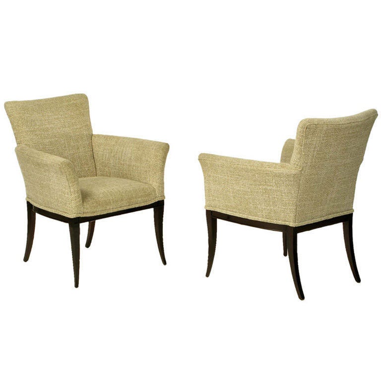 Pair Crepe Wool Clad Saber Leg Lounge Chairs