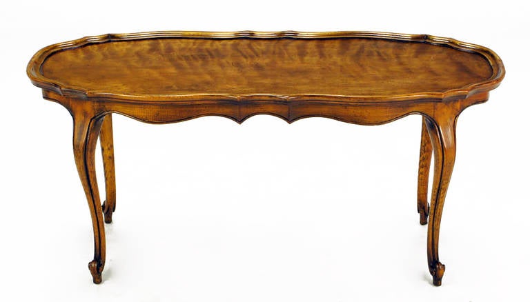 Yale Burge, Louis XV Style Coffee Table with Solid Brass Tray For Sale 1