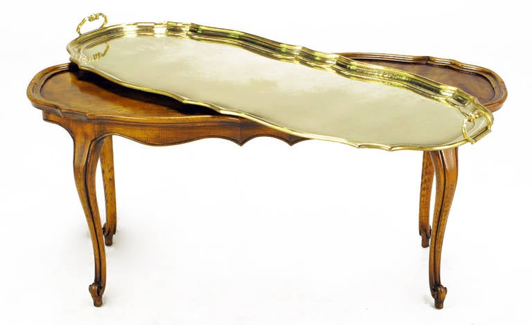 Late 20th Century Yale Burge, Louis XV Style Coffee Table with Solid Brass Tray For Sale