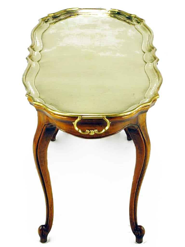 American Yale Burge, Louis XV Style Coffee Table with Solid Brass Tray For Sale