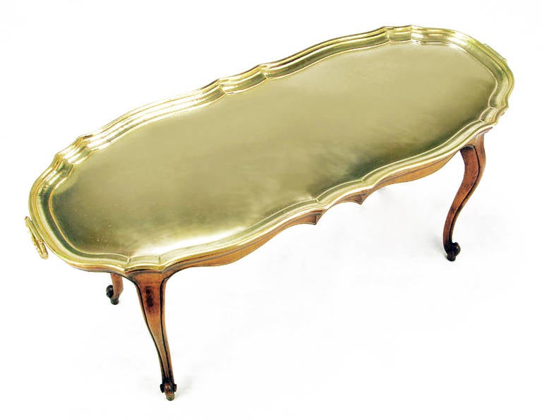 Yale Burge, Louis XV Style Coffee Table with Solid Brass Tray In Good Condition For Sale In Chicago, IL