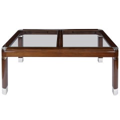Mahogany, Chrome and Glass Dining Table