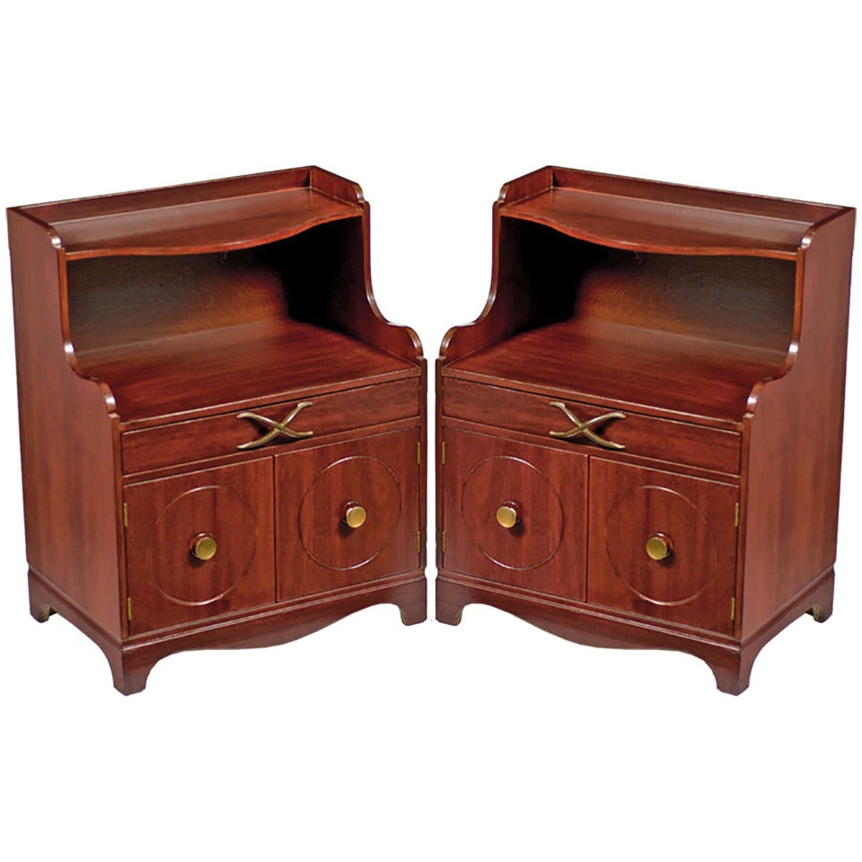 Pair of Grosfeld House Mahogany Nightstands For Sale