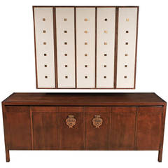 Bert England Walnut, White and Brass Sideboard with Floating Wall Cabinet 2