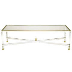 Vintage Chrome, Brass and Glass Regency, "X" Base Coffee Table