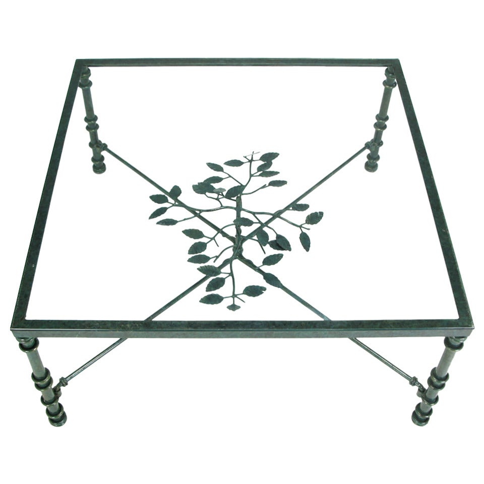 Giacometti Inspired Verdigris Green, Wrought Iron Coffee Table