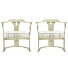 Pair of Bone Lacquer Sled Base Barrel Chairs 4