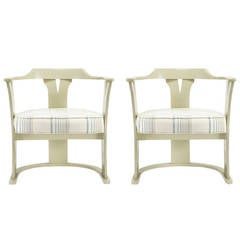 Retro Pair of Bone Lacquer Sled Base Barrel Chairs