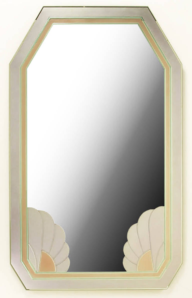 Art Deco Revival Lavender and Rose Etched Glass Mirror In Excellent Condition In Chicago, IL