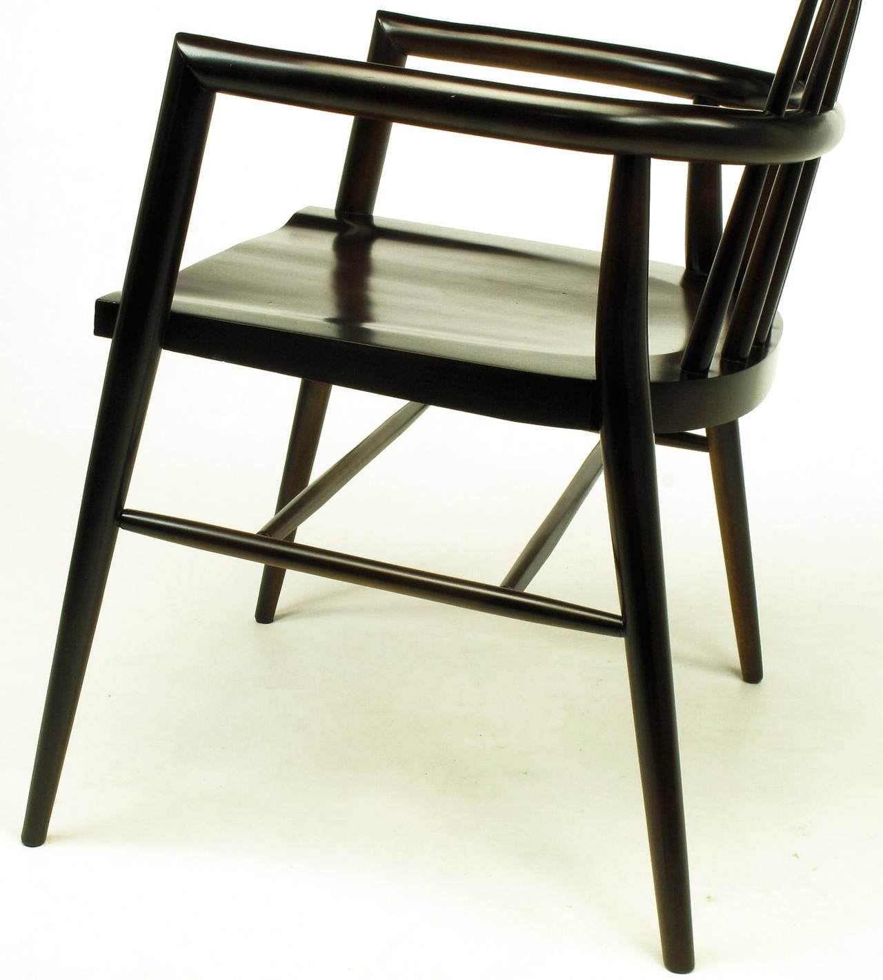 Pair of Paul McCobb Dark Maple Modern Windsor Style Armchairs 2