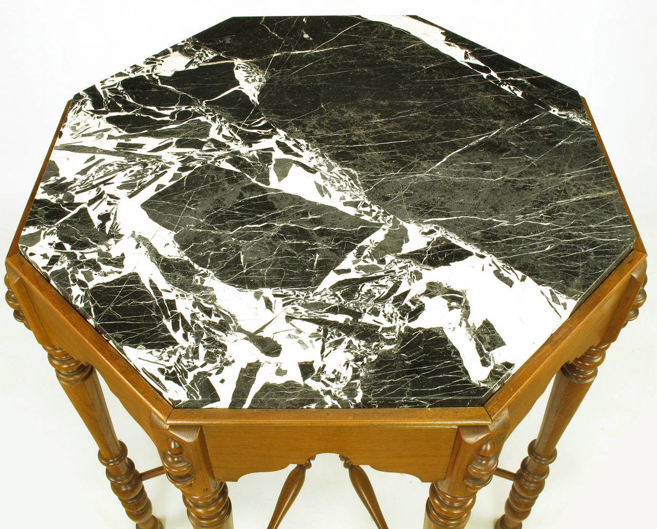 Eight-Leg Walnut and Marble Eastlake Center Table For Sale 2