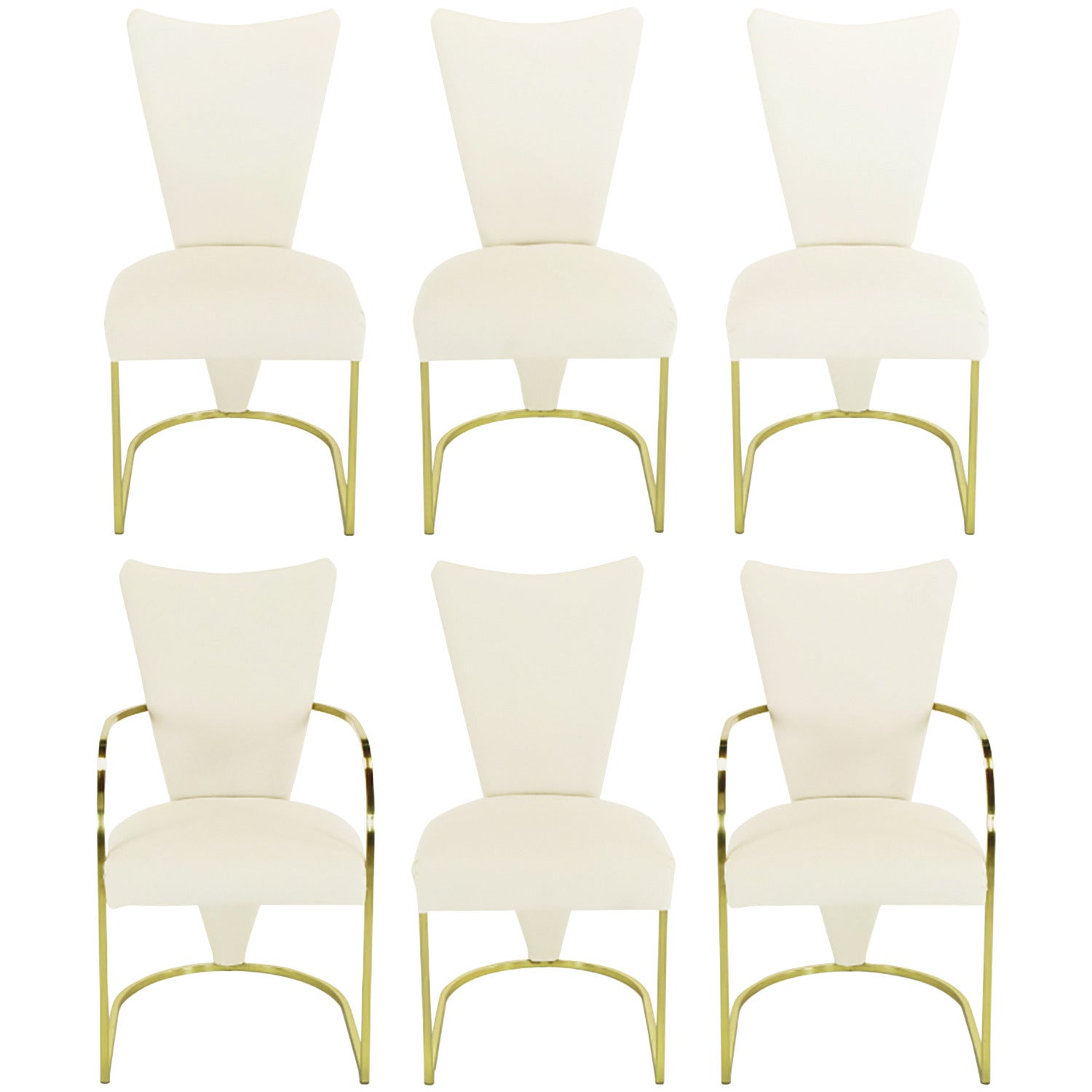 Six DIA Postmodern Brass and Wool Dining Chairs