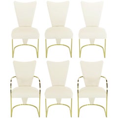 Six DIA Postmodern Brass and Wool Dining Chairs