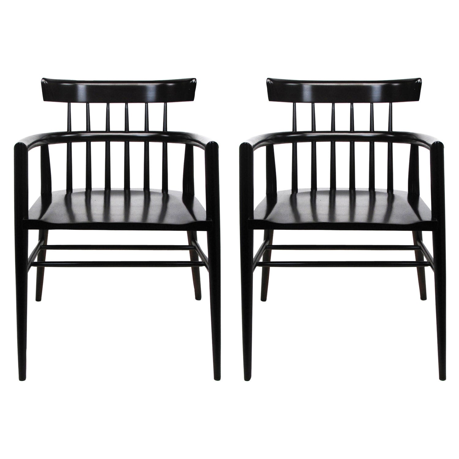 Pair of Paul McCobb Dark Maple Modern Windsor Style Armchairs