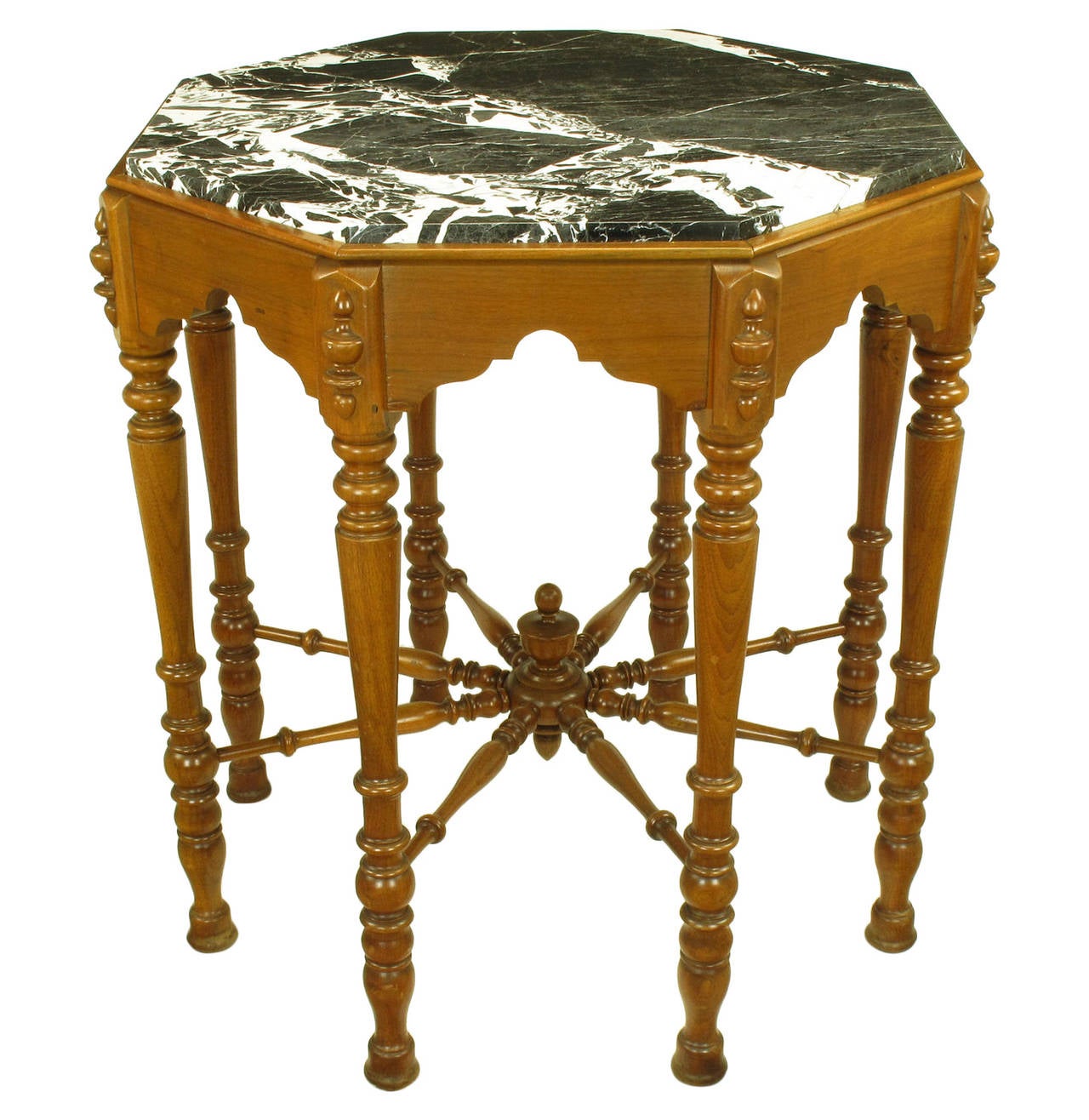 EightLeg Walnut and Marble Eastlake Center Table For Sale at 1stdibs