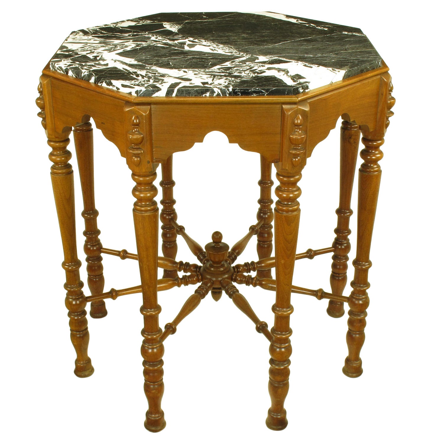 Eight-Leg Walnut and Marble Eastlake Center Table