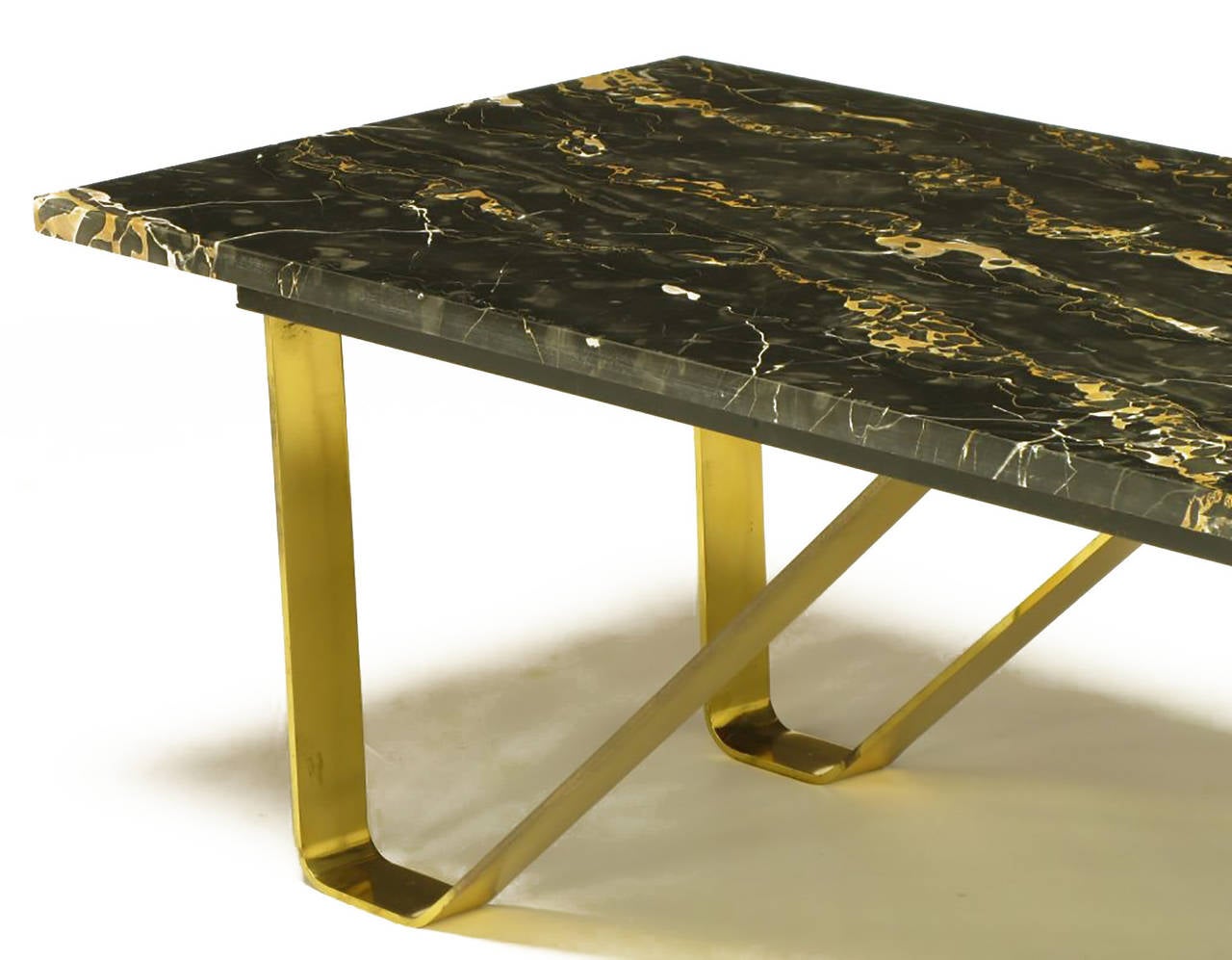 Custom Italian Portoro Marble and Brass Coffee Table In Good Condition In Chicago, IL