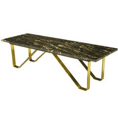 Custom Italian Portoro Marble and Brass Coffee Table 1