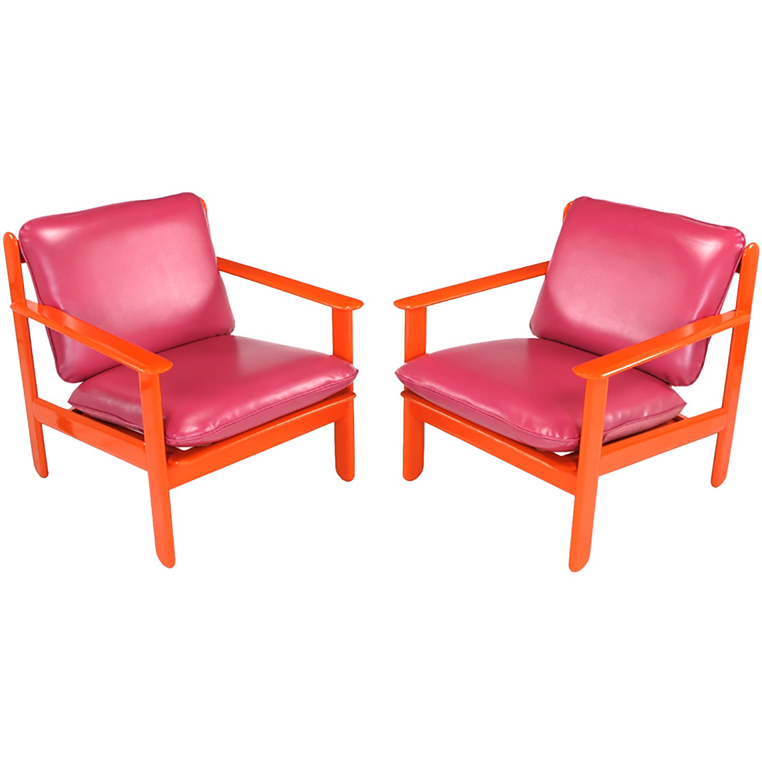 Pair of Italian Persimmon and Magenta Lounge Chairs