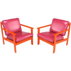 Pair of Italian Persimmon and Magenta Lounge Chairs