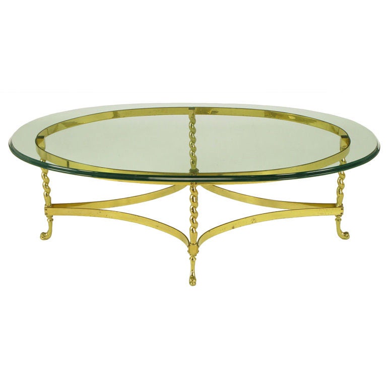Solid Brass Coffee Table With Barley Twist Legs And Dolphin Feet At 1stdibs Solid Brass Coffee Table With Barley, Twist Leg Coffee Table