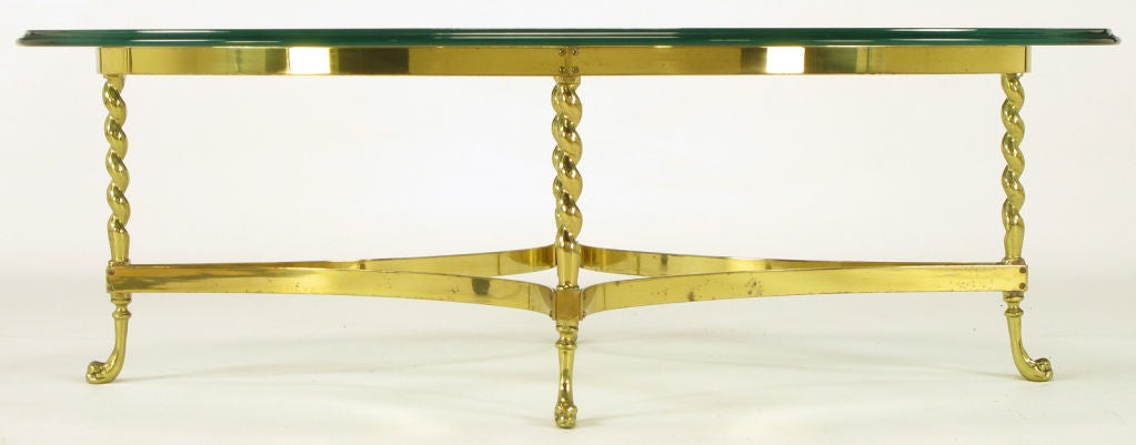 Solid Brass Coffee Table With Barley Twist Legs & Dolphin Feet 1