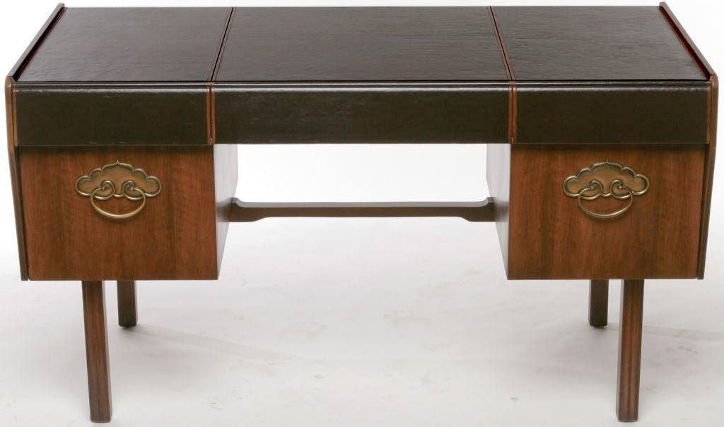 Bert England Persian Walnut, Mahogany & Leather Desk