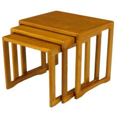 Vintage Three Teak Wood Sled-Base Nesting Tables