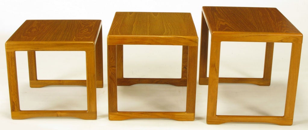 Three Teak Wood Sled-Base Nesting Tables For Sale 3