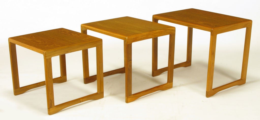 Three Teak Wood Sled-Base Nesting Tables For Sale 4