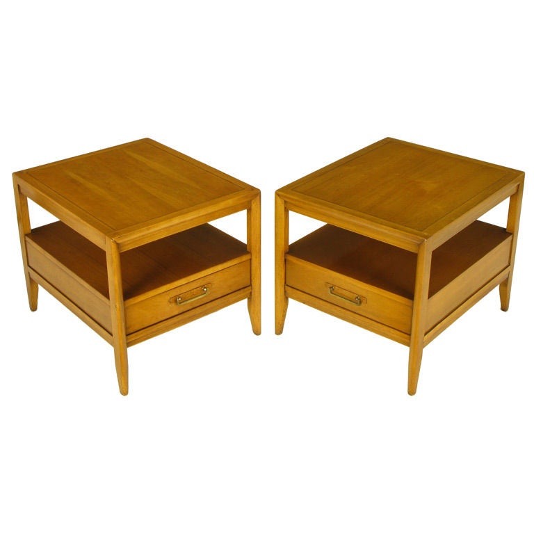 Pair Drexel Bleached Mahogany & Burled Olive End Tables