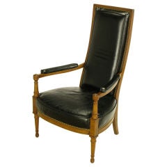 Vintage Heritage Walnut & Black Leather High Back Arm Chair