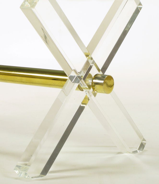 Lucite & Brass X-Base Trestle Coffee Table 3