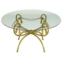 Italian Gilt Metal Coffee Table With Rope & Tassel Ornamentation