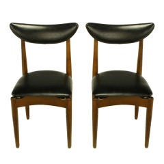Pair Teak 
Black Upholstered Side Chairs After Finn Juhl.