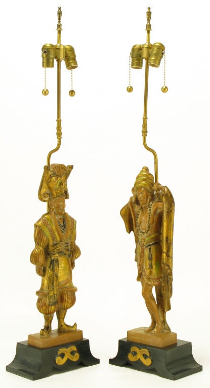 Pair Edward Armen Stasack Gilt & Polychrome Table Lamps