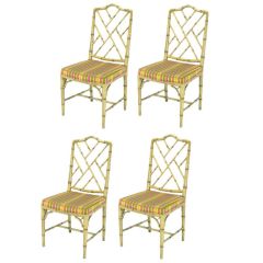 Four Kindel Ivory Lacquer Chinese Chippendale Dining Chairs