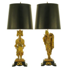 Vintage Pair Edward Armen Stasack Gilt & Polychrome Table Lamps