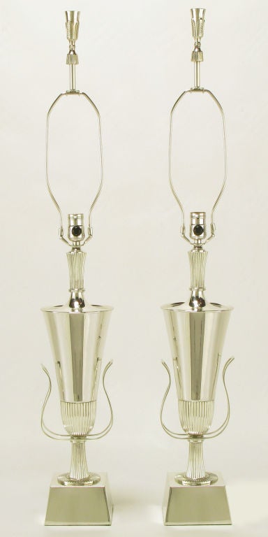 Pair Tommi Parzinger Silver Plated Lamps For Lightolier