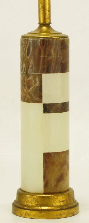 Mid-20th Century Onyx Sectioned Cylinder Table Lamp After Hansen
