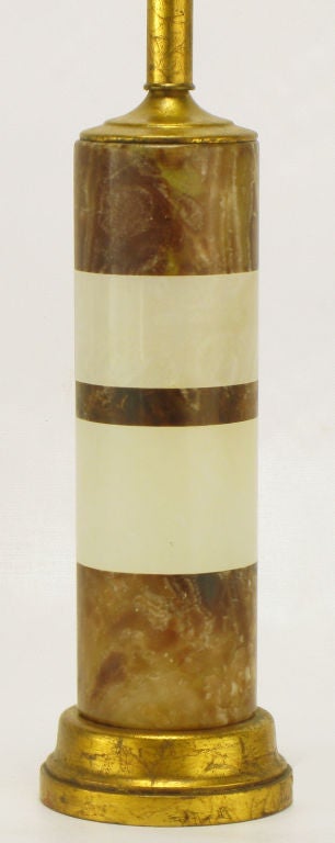 Marble Onyx Sectioned Cylinder Table Lamp After Hansen