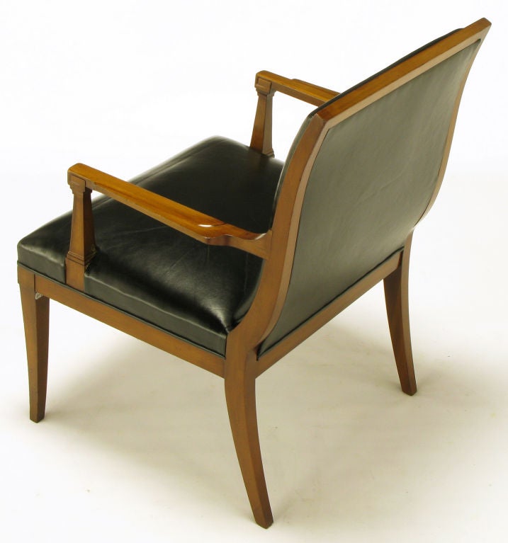 Pair Stow Davis Black Leather & Walnut Sculptural Arm Chairs 1