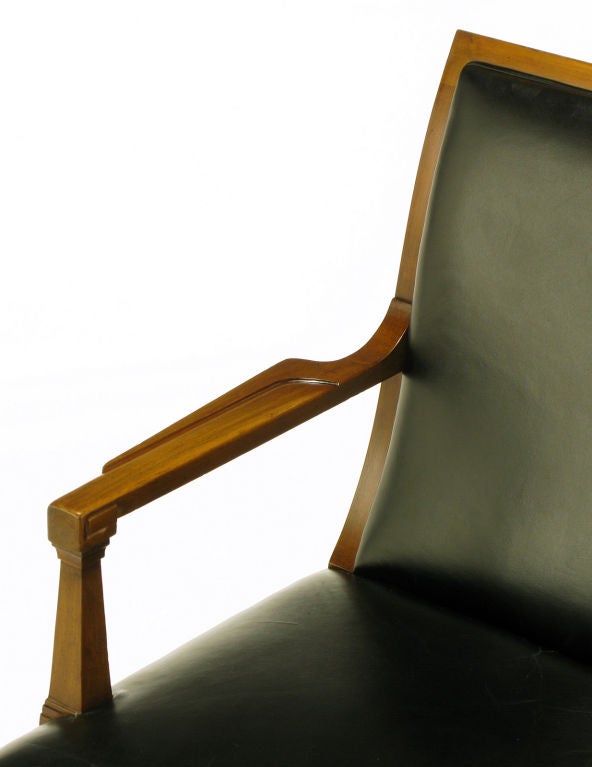 Pair Stow Davis Black Leather & Walnut Sculptural Arm Chairs 2