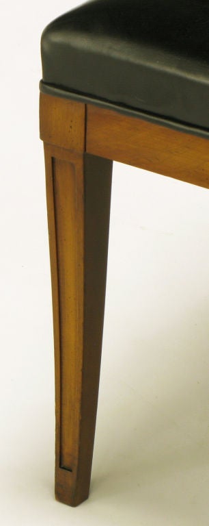 Pair Stow Davis Black Leather & Walnut Sculptural Arm Chairs 3