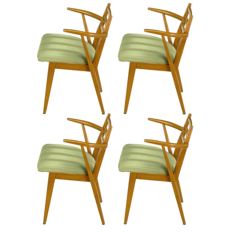 Four Jan Kuypers Birch Wood Dining Arm Chairs For Imperial