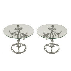 Pair Cast & Polished Aluminum Lily Side Tables