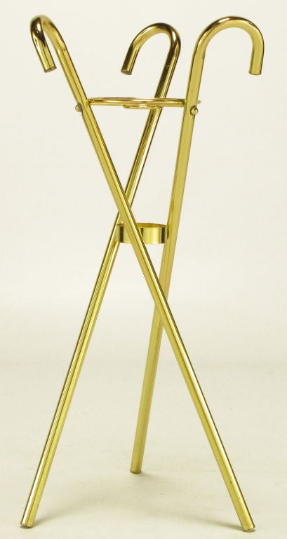 Plated Brass Top Hat Champagne Cooler On Brass Cane Tripod Stand