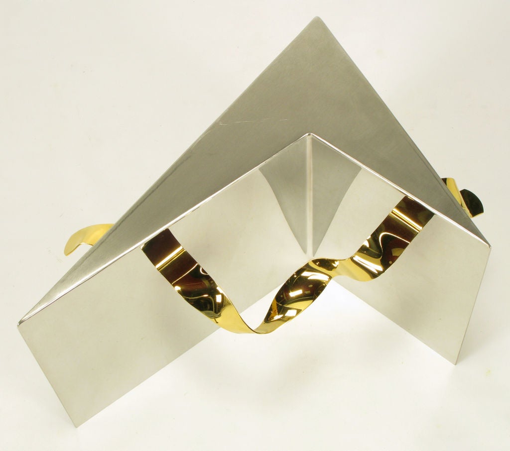 Stainless Steel Custom Artisan Chrome, Brass, and Glass Coffee Table