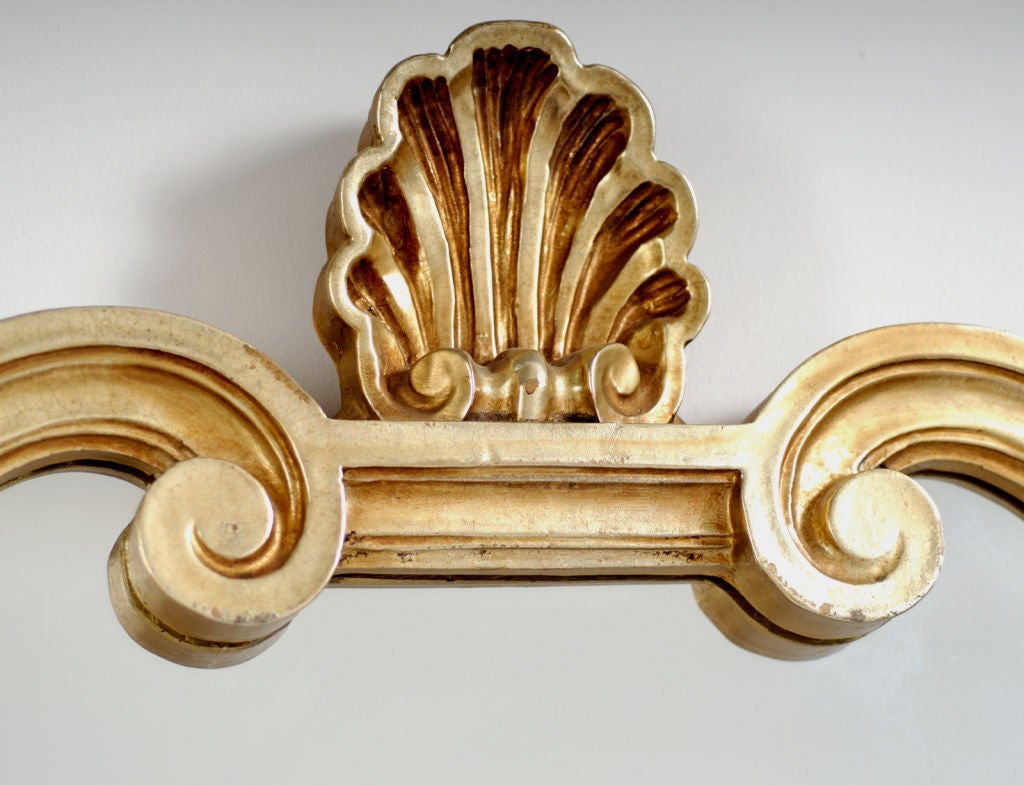 Italian Aged Gilt Keyhole Mirror With Shell Detail